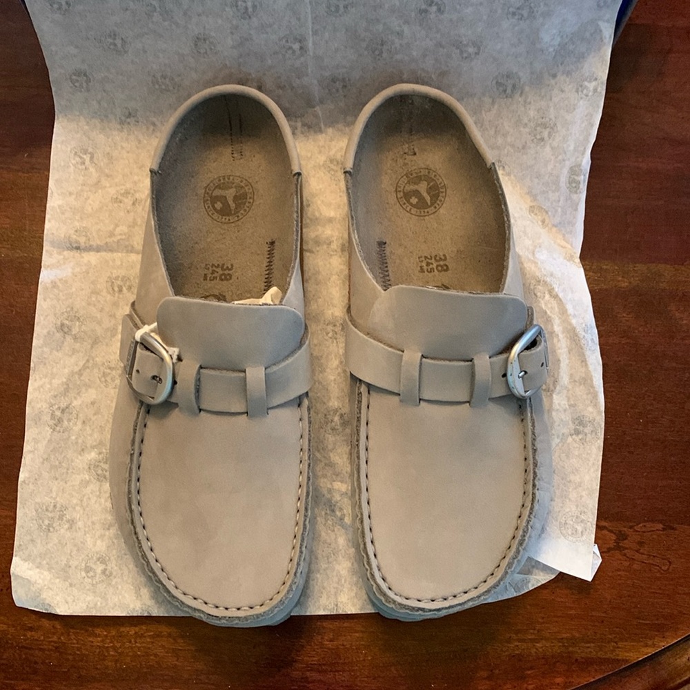 Birkenstock Beige Leather Slip-On Mules with Buckle